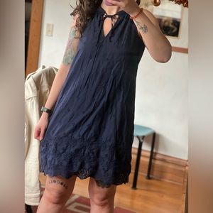 Gap navy eyelet tank dress with front tie